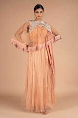 Peach Tulle And Georgette Saree Gown1147 video